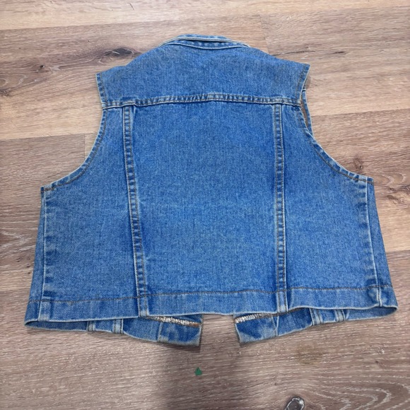New Legends Vintage Denim Vest Medium Blue Cotton Trucker Sleeveless Jacket - Picture 6 of 6